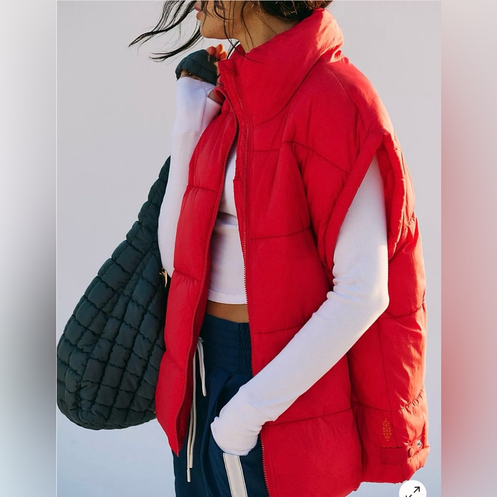 FREE PEOPLE In A Bubble Red Oversized Puffer Vest